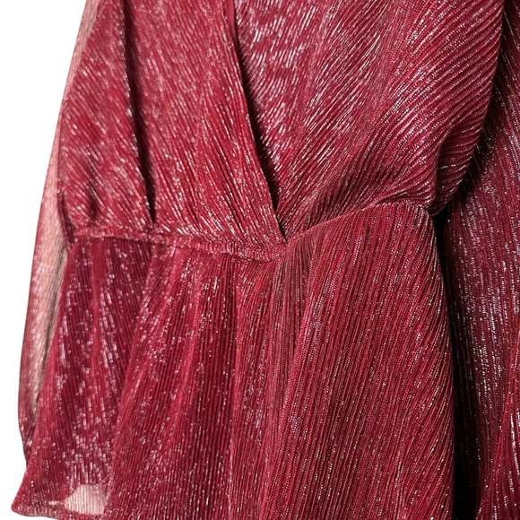 Maurices L Maroon Metallic Long Sleeve Peplum Blouse - Picture 3 of 8
